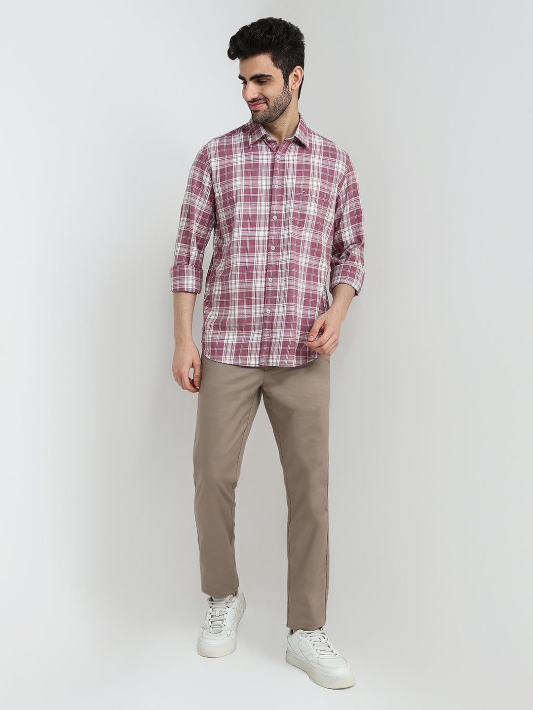 Parx Men Red Checks Slim Fit Cotton Full Sleeve Casual Shirt