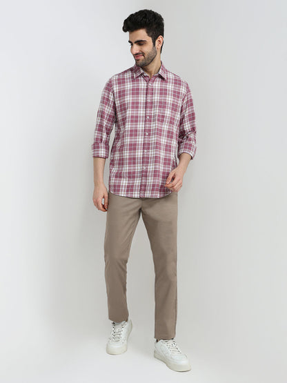 Parx Men Red Checks Slim Fit Cotton Full Sleeve Casual Shirt