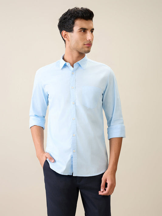 Parx Men Blue Solid Slim Fit Cotton Casual Shirt