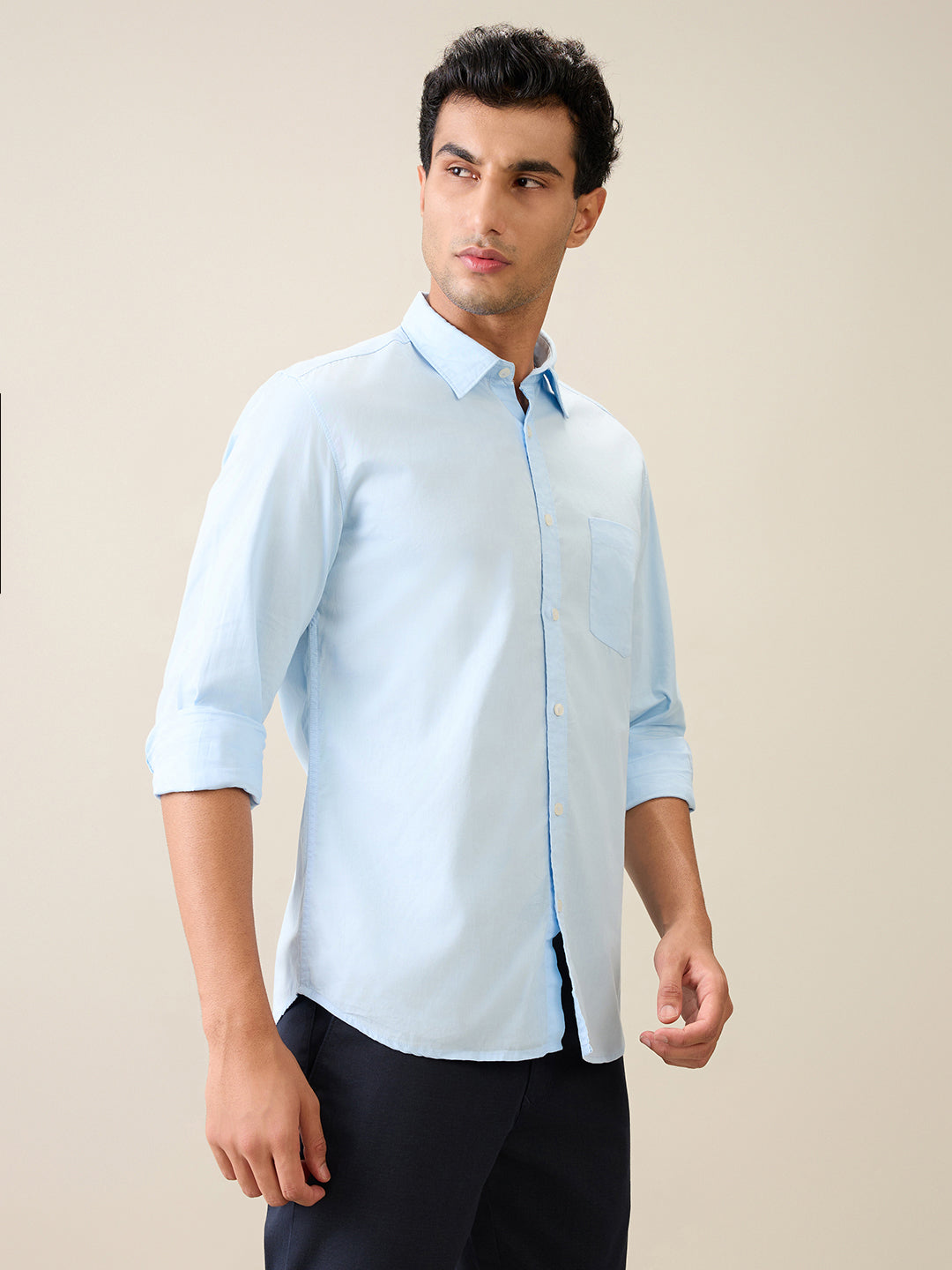Parx Men Blue Solid Slim Fit Cotton Casual Shirt
