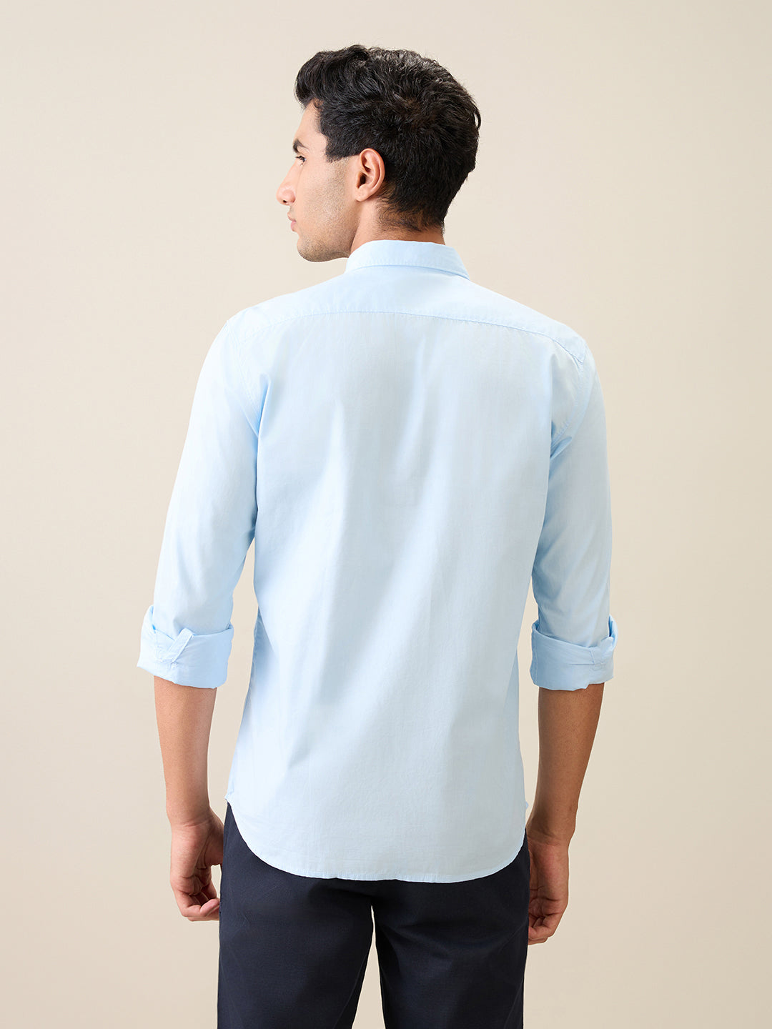 Parx Men Blue Solid Slim Fit Cotton Casual Shirt