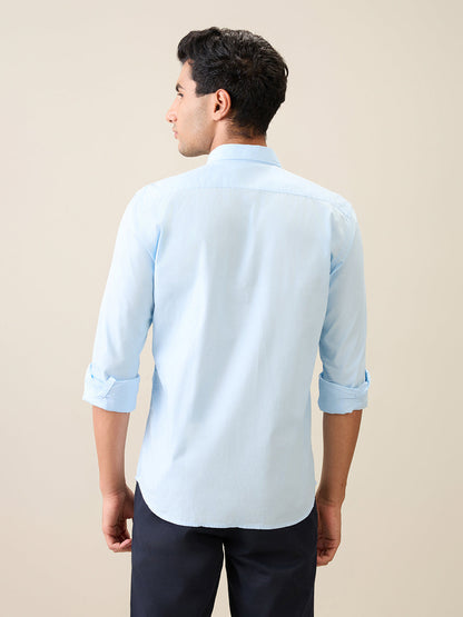 Parx Men Blue Solid Slim Fit Cotton Casual Shirt