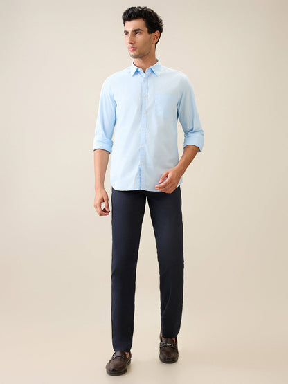 Parx Men Blue Solid Slim Fit Cotton Casual Shirt