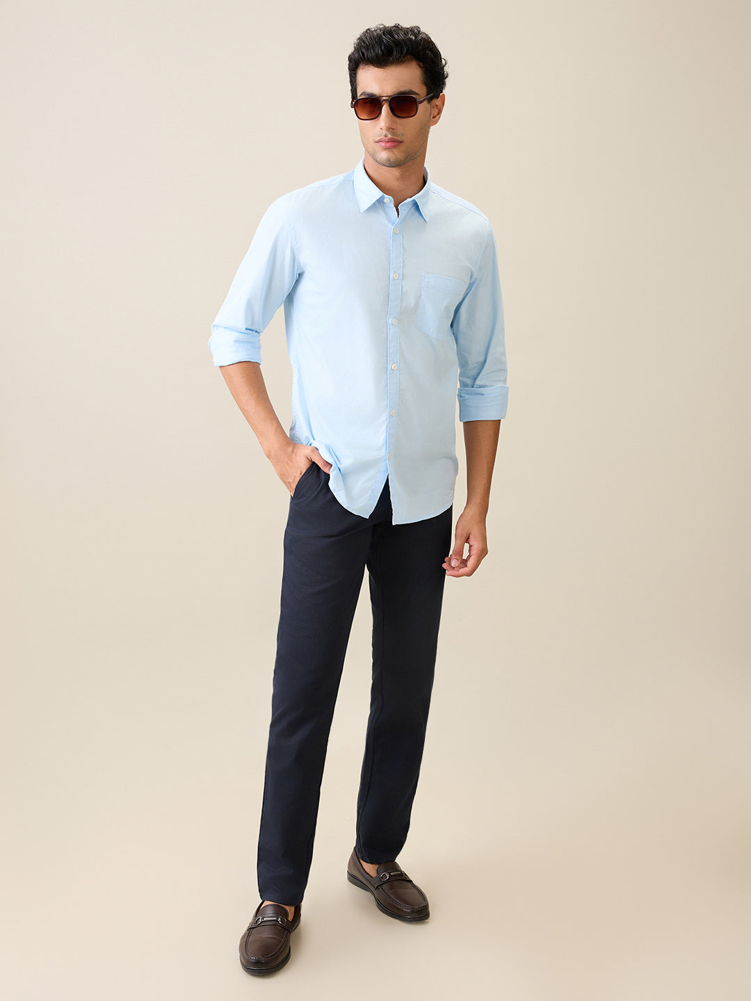 Parx Men Blue Solid Slim Fit Cotton Casual Shirt