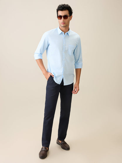 Parx Men Blue Solid Slim Fit Cotton Casual Shirt