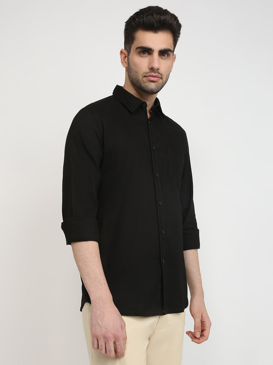 Parx Men Black Solid Slim Fit Cotton Casual Shirt