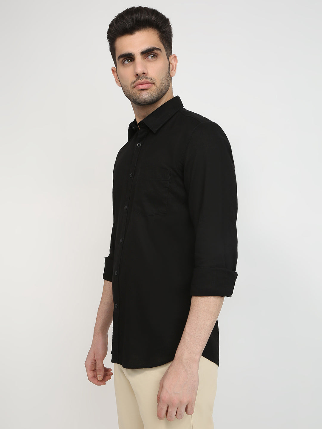 Parx Men Black Solid Slim Fit Cotton Casual Shirt