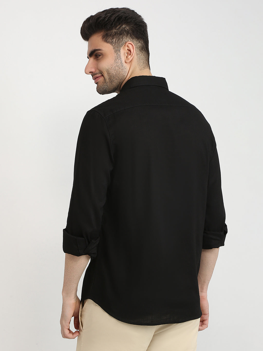 Parx Men Black Solid Slim Fit Cotton Casual Shirt