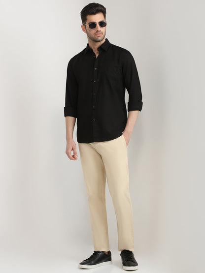 Parx Men Black Solid Slim Fit Cotton Casual Shirt