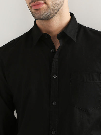 Parx Men Black Solid Slim Fit Cotton Casual Shirt
