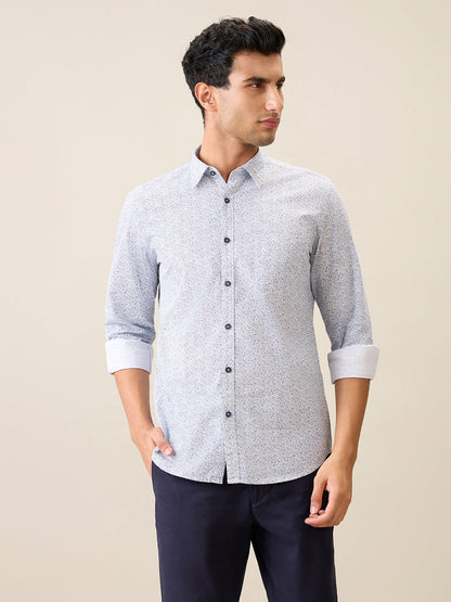 Parx Men Blue Printed Slim Fit Cotton Casual Shirt
