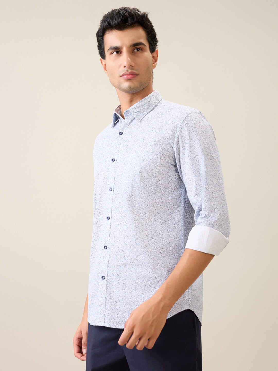 Parx Men Blue Printed Slim Fit Cotton Casual Shirt