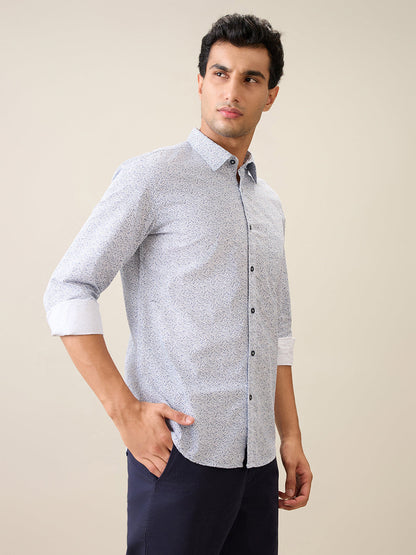 Parx Men Blue Printed Slim Fit Cotton Casual Shirt