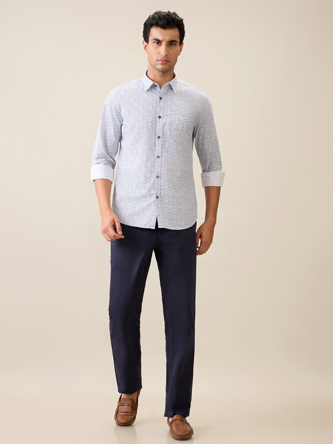 Parx Men Blue Printed Slim Fit Cotton Casual Shirt