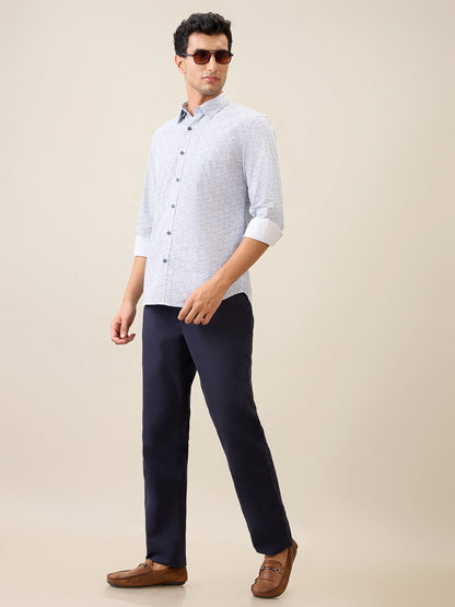 Parx Men Blue Printed Slim Fit Cotton Casual Shirt