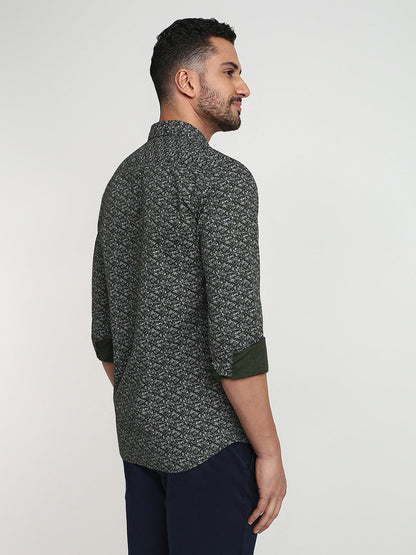 Parx Men Green Printed Slim Fit Cotton Casual Shirt