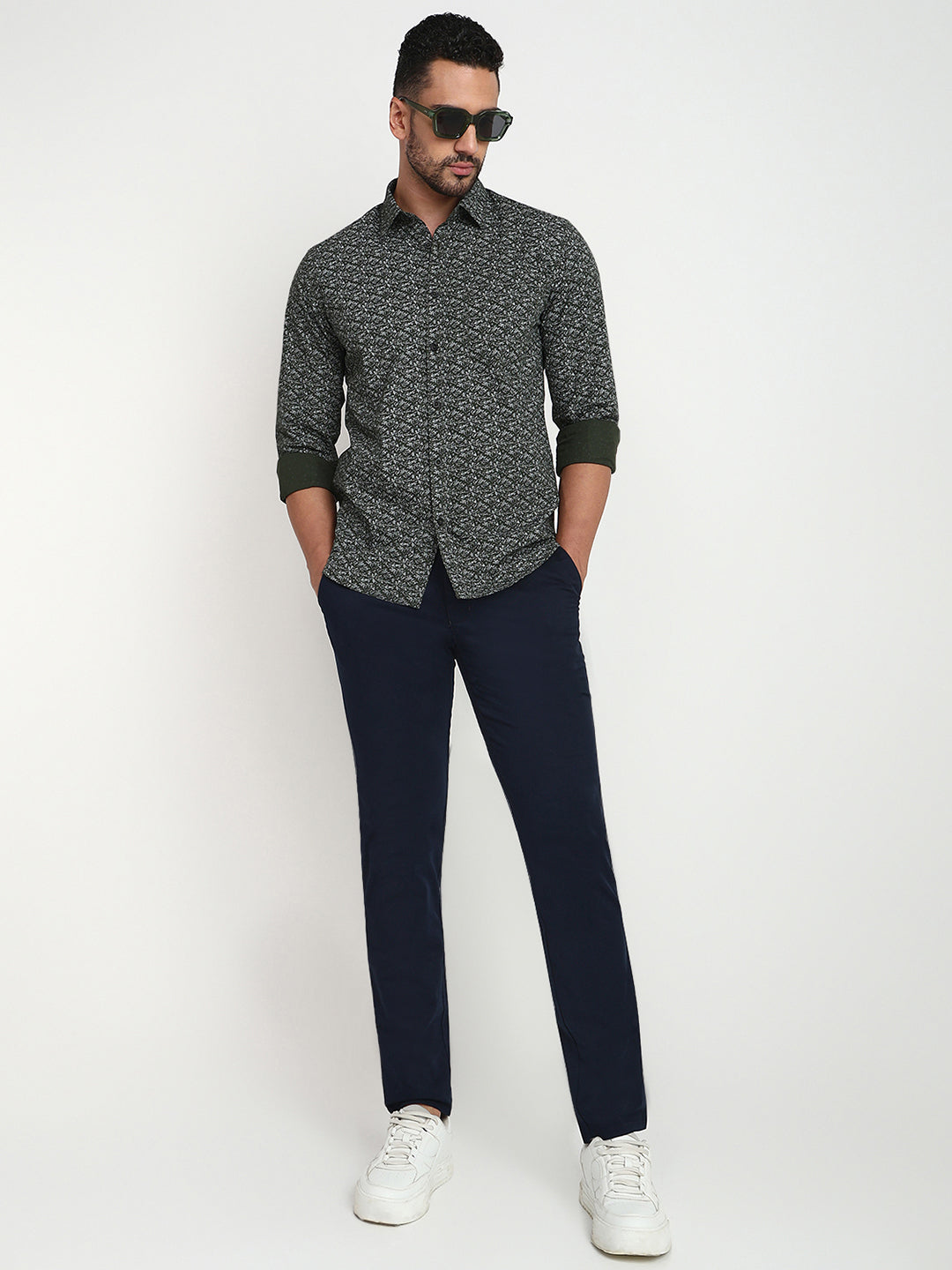 Parx Men Green Printed Slim Fit Cotton Casual Shirt