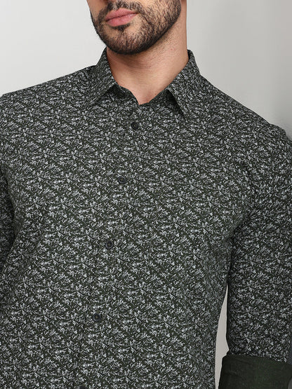 Parx Men Green Printed Slim Fit Cotton Casual Shirt