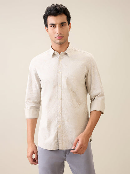 Parx Men Brown Printed Slim Fit Cotton Casual Shirt