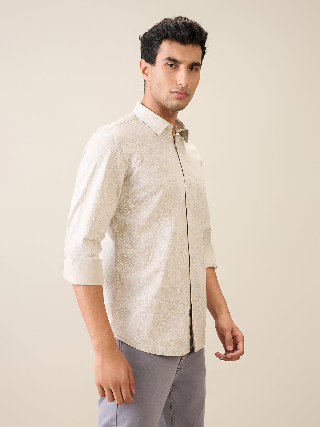 Parx Men Brown Printed Slim Fit Cotton Casual Shirt