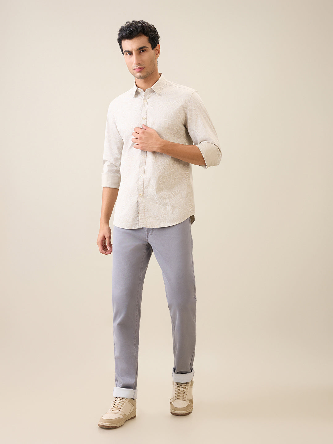 Parx Men Brown Printed Slim Fit Cotton Casual Shirt