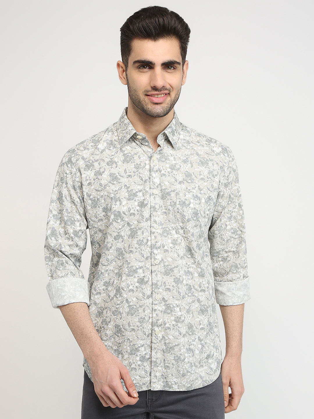 Parx Men Brown Printed Slim Fit Cotton Casual Shirt