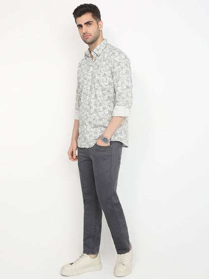 Parx Men Brown Printed Slim Fit Cotton Casual Shirt