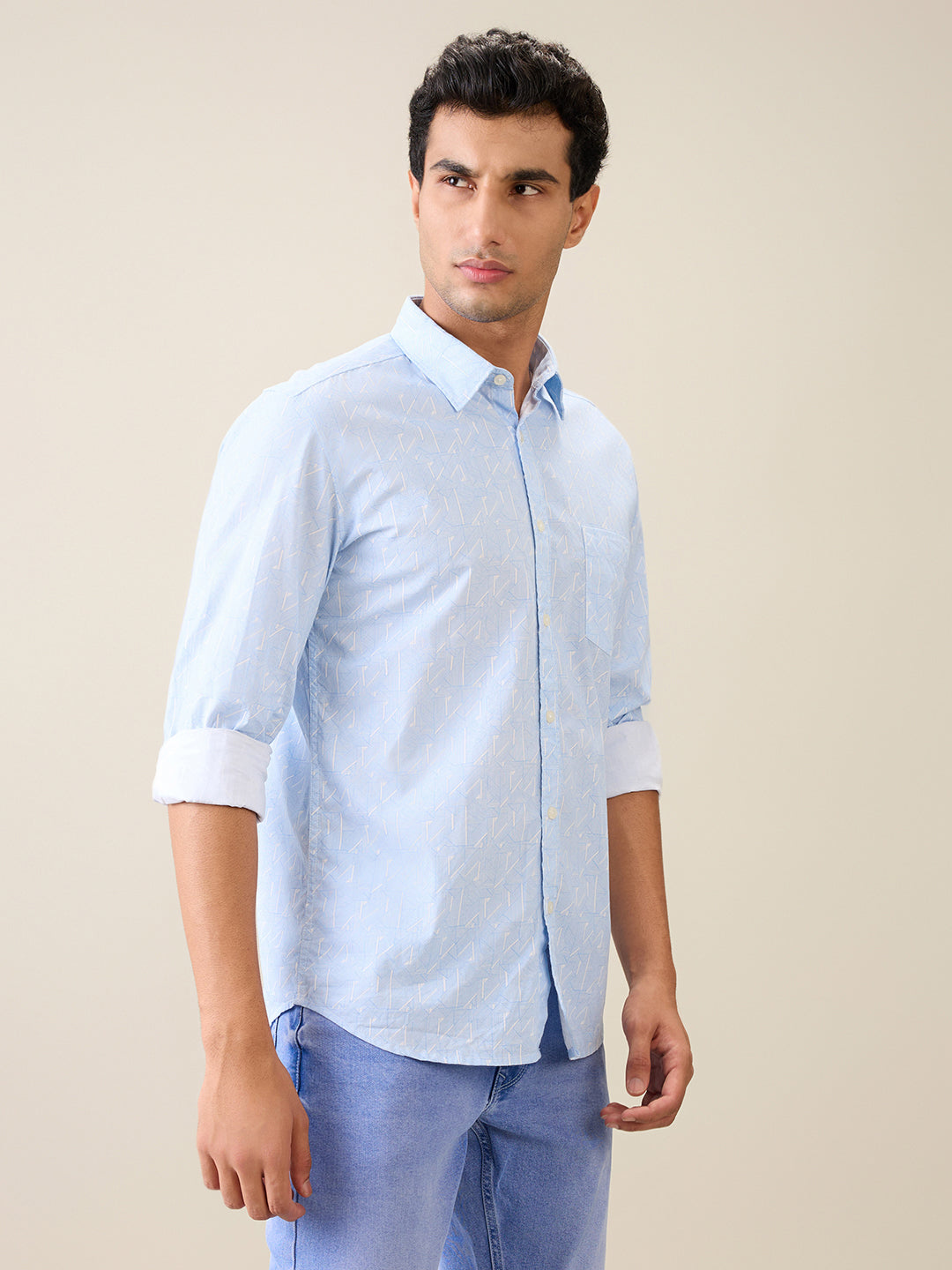 Parx Men Blue Printed Slim Fit Cotton Casual Shirt