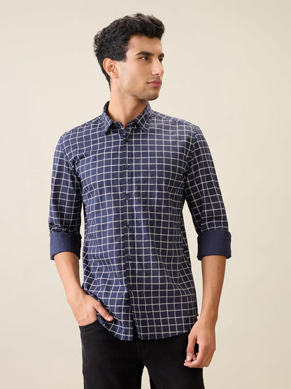 Parx Men Blue Printed Slim Fit Cotton Casual Shirt