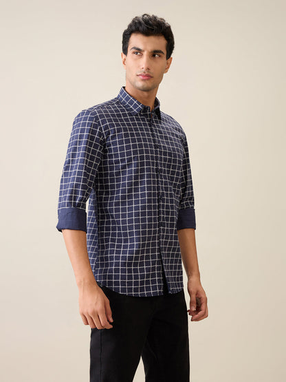 Parx Men Blue Printed Slim Fit Cotton Casual Shirt
