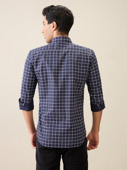 Parx Men Blue Printed Slim Fit Cotton Casual Shirt
