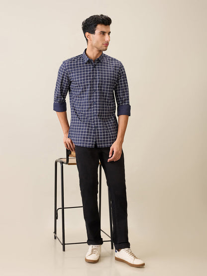 Parx Men Blue Printed Slim Fit Cotton Casual Shirt