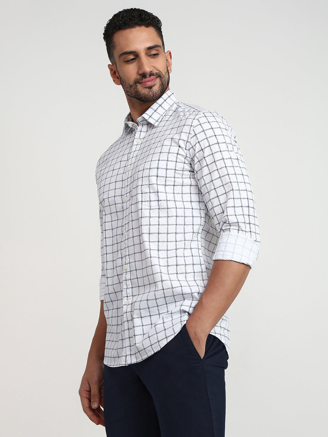 Parx Men White Printed Slim Fit Cotton Casual Shirt