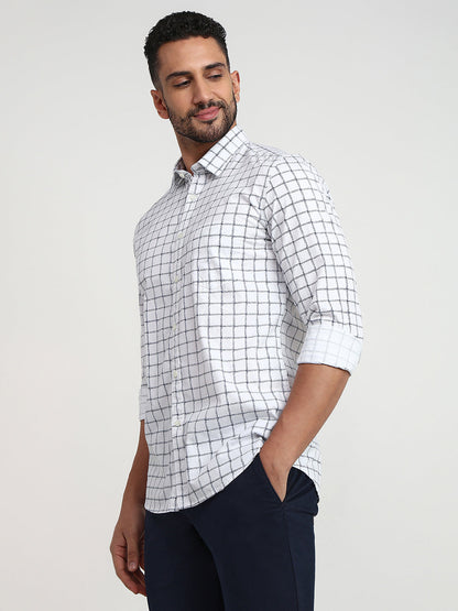 Parx Men White Printed Slim Fit Cotton Casual Shirt