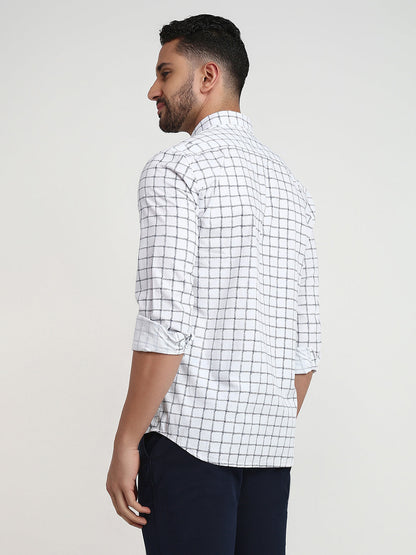 Parx Men White Printed Slim Fit Cotton Casual Shirt