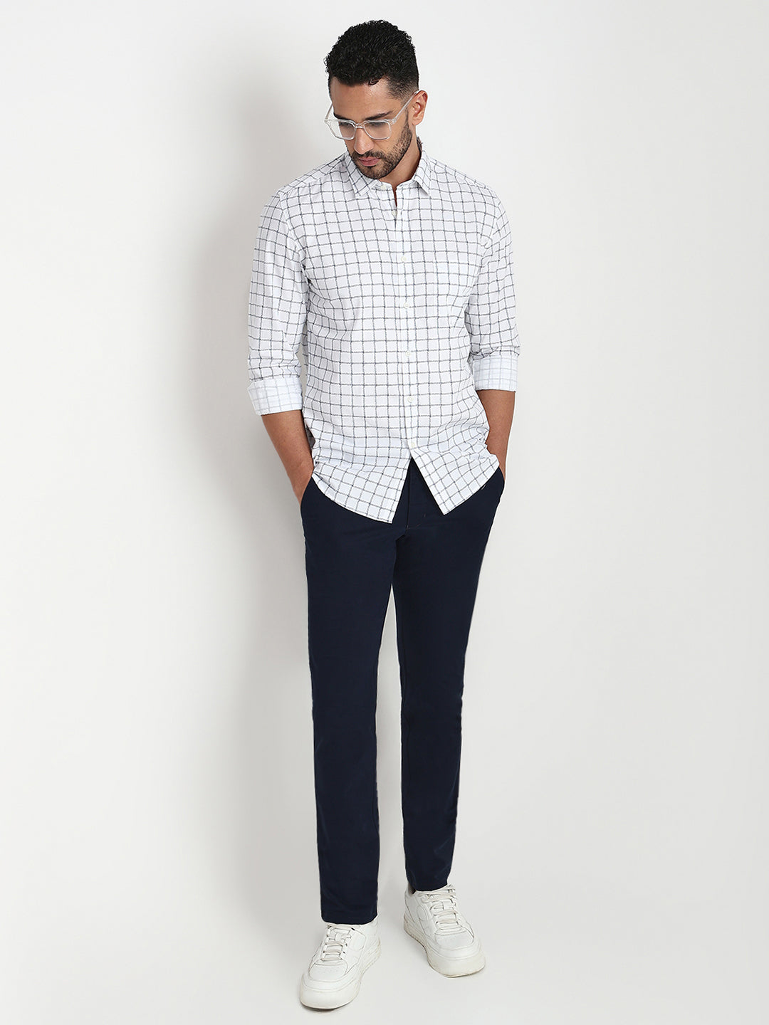 Parx Men White Printed Slim Fit Cotton Casual Shirt