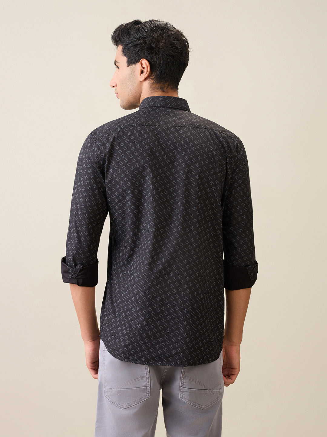 Parx Men Black Printed Slim Fit Cotton Casual Shirt