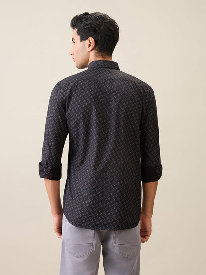 Parx Men Black Printed Slim Fit Cotton Casual Shirt