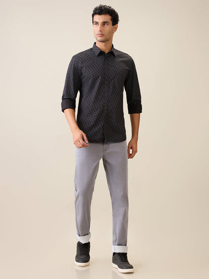 Parx Men Black Printed Slim Fit Cotton Casual Shirt