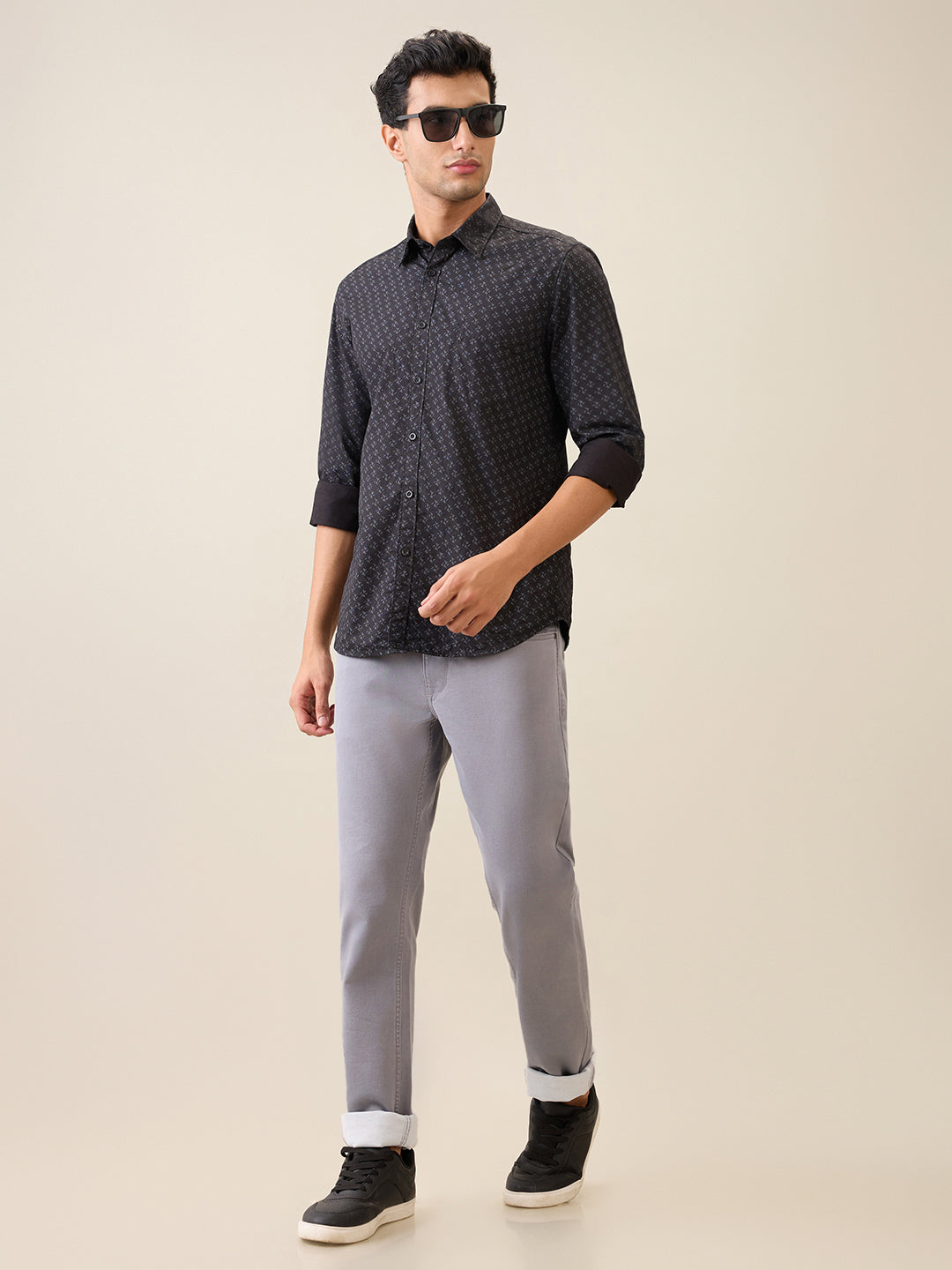 Parx Men Black Printed Slim Fit Cotton Casual Shirt