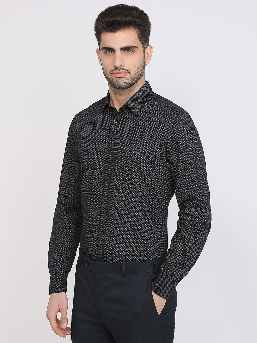 Parx Men Black Printed Slim Fit Cotton Casual Shirt