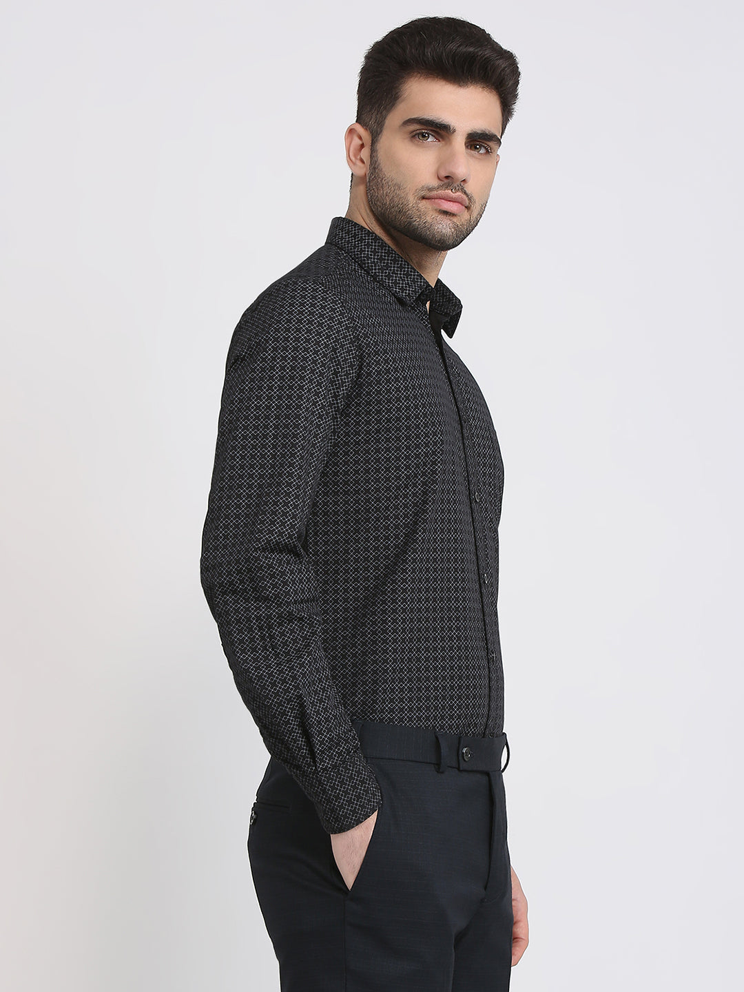 Parx Men Black Printed Slim Fit Cotton Casual Shirt