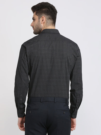 Parx Men Black Printed Slim Fit Cotton Casual Shirt