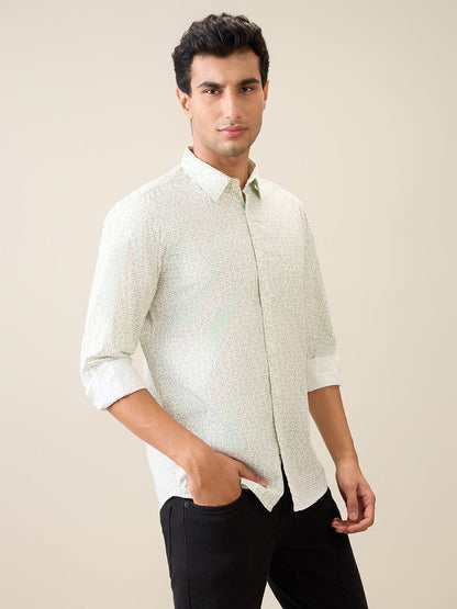 Parx Men Green Printed Slim Fit Cotton Casual Shirt