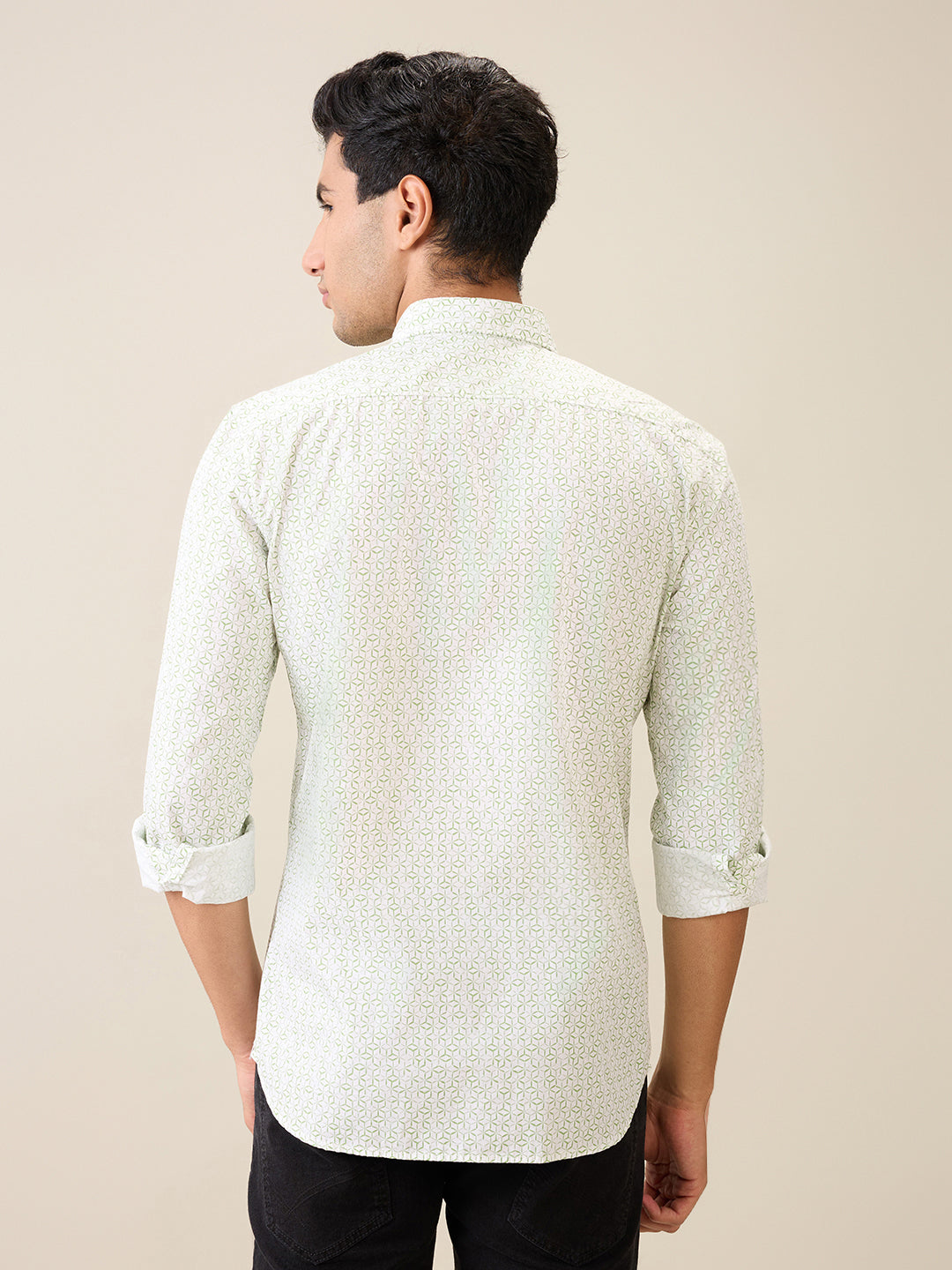 Parx Men Green Printed Slim Fit Cotton Casual Shirt