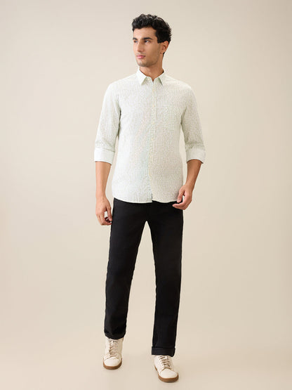 Parx Men Green Printed Slim Fit Cotton Casual Shirt