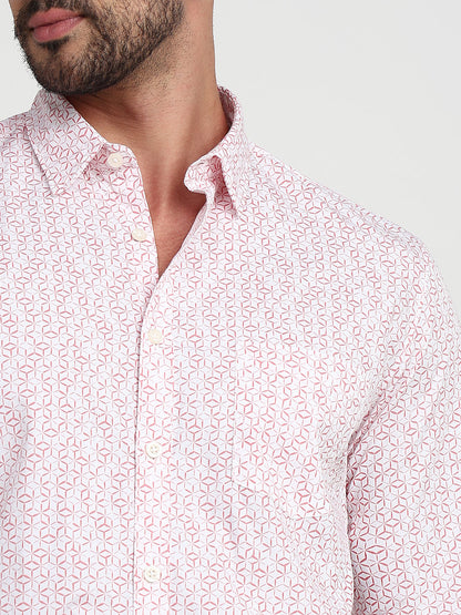 Parx Men Red Printed Slim Fit Cotton Casual Shirt