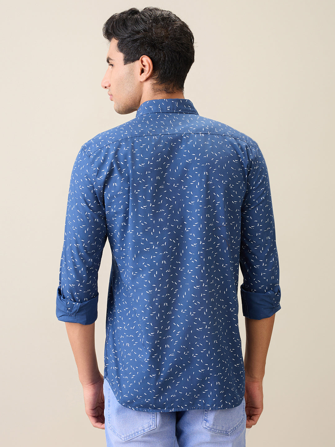 Parx Men Blue Printed Slim Fit Cotton Casual Shirt