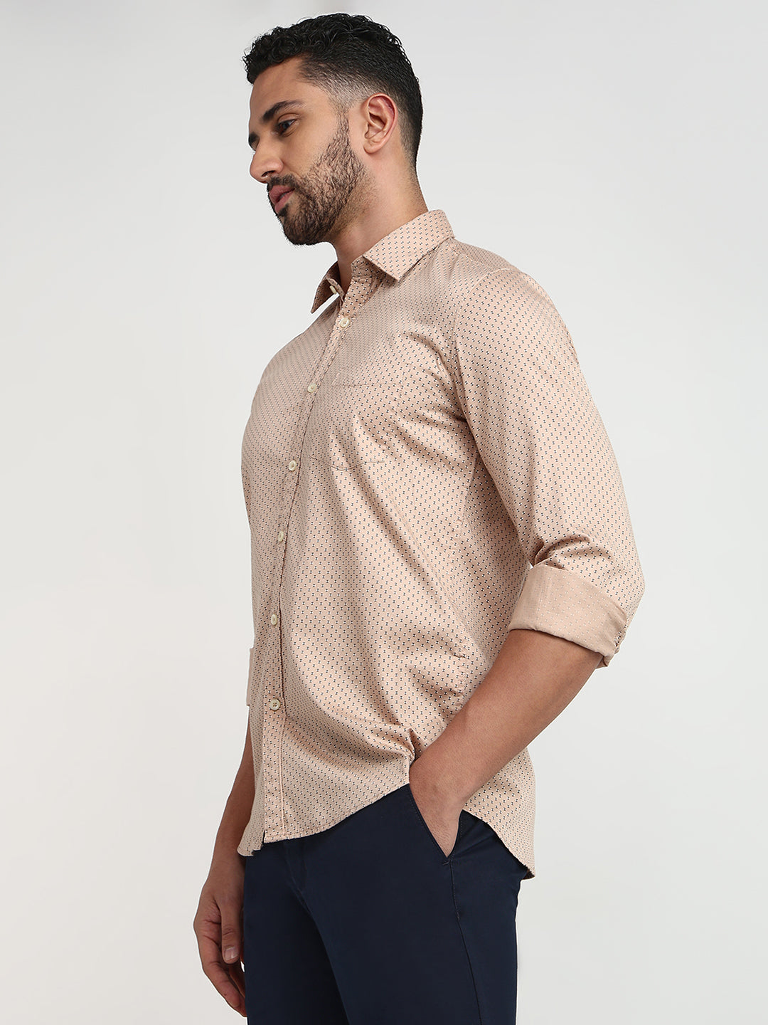 Parx Men Brown Printed Slim Fit Cotton Casual Shirt