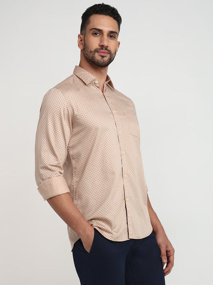 Parx Men Brown Printed Slim Fit Cotton Casual Shirt